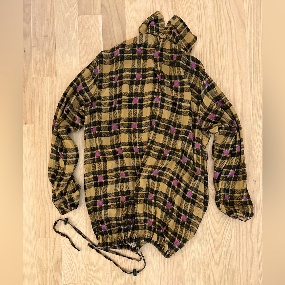 Dries Van Noten gold and purple plaid viscose blouse. Worn once.